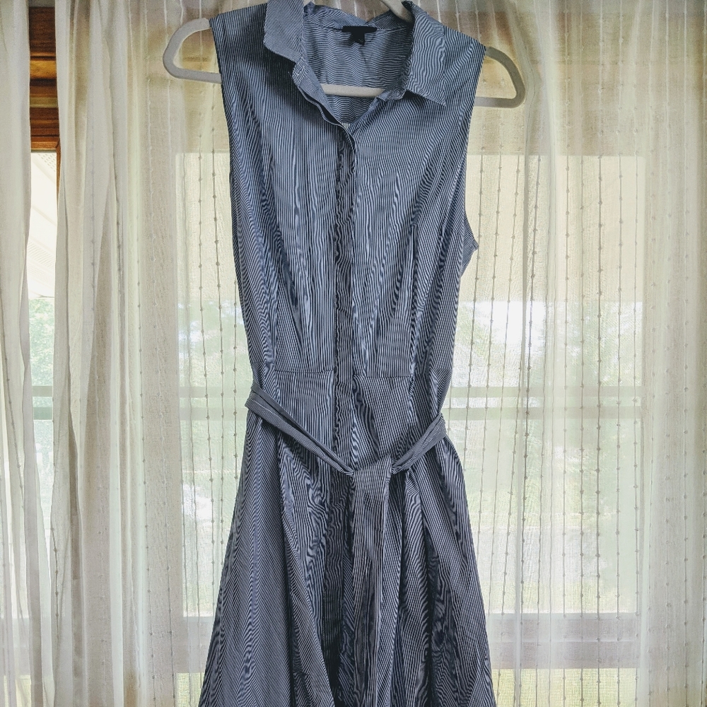 Blue striped sleeveless shirtdress